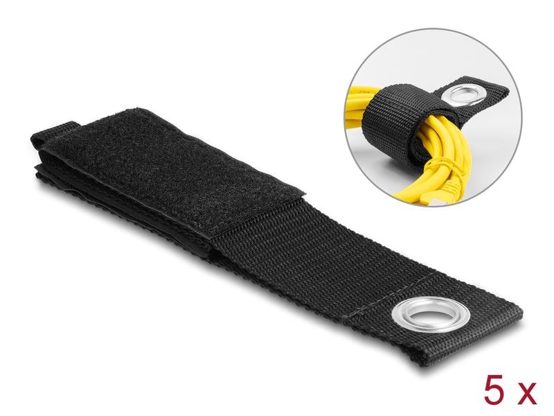 Delock Klettkabelbinder Schwarz 435 mm x 50 mm Delock Strapazierfähiger Klettgurt mit Befestigungsöse L 435 x B 50 mm schwarz 5 Stück