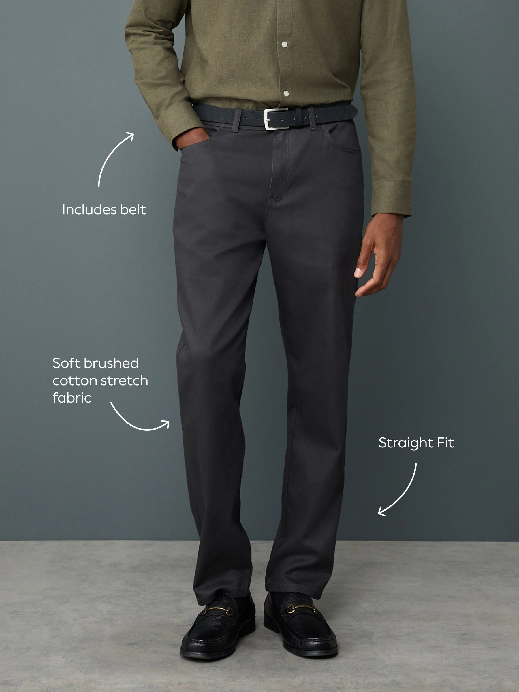 Zwart - Straight fit - Smart Brushed Cotton TENCEL™ Lyocell Blend Chinos With Belt
