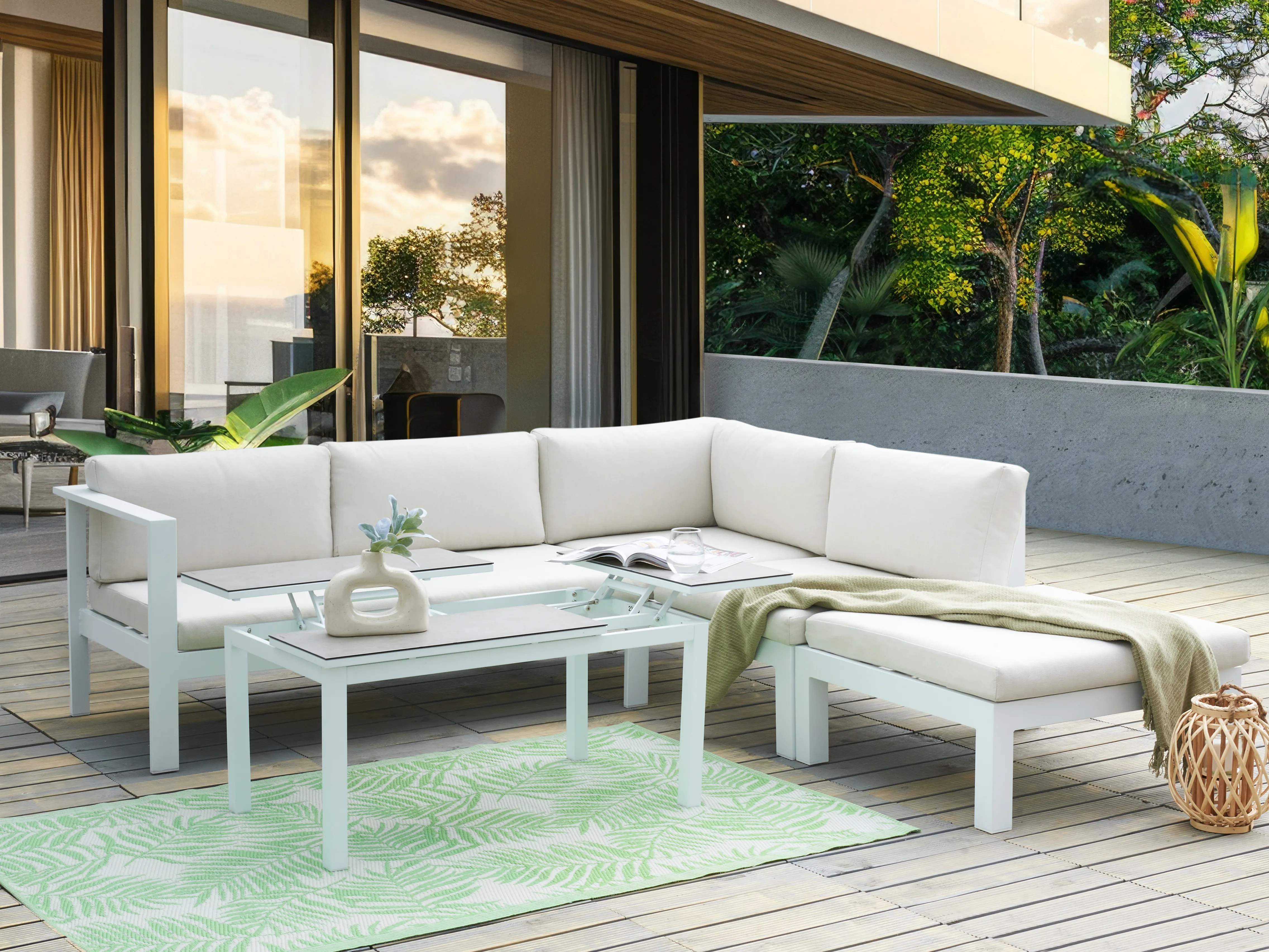 Tuin hoekloungeset met tafel 5-zits MESSINA linkszijdig Metaal Gebroken wit
