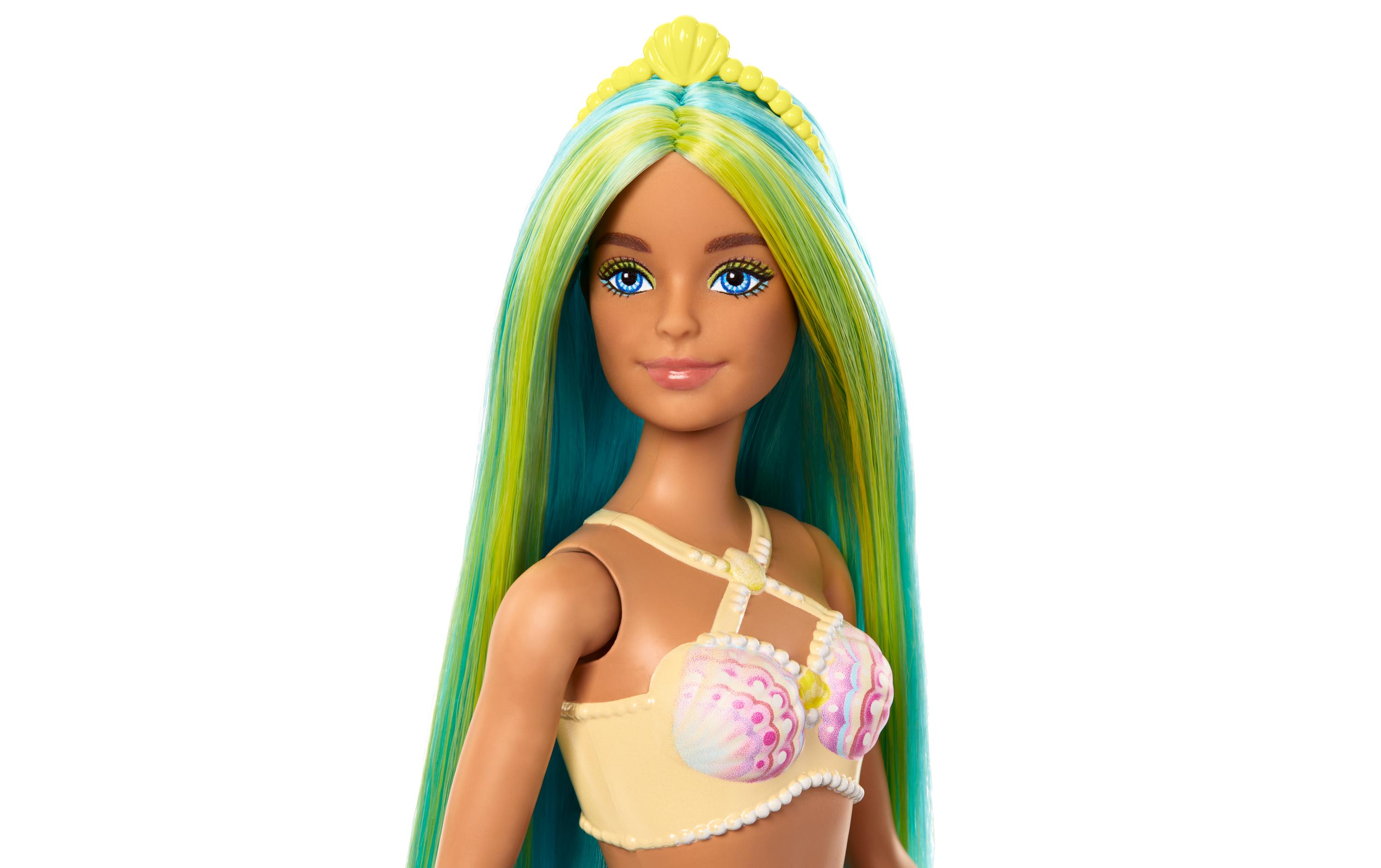 Puppe Barbie Meerjungfrau BlauMeerjungfrau-Puppe mit blauen und gelben Strähnchen