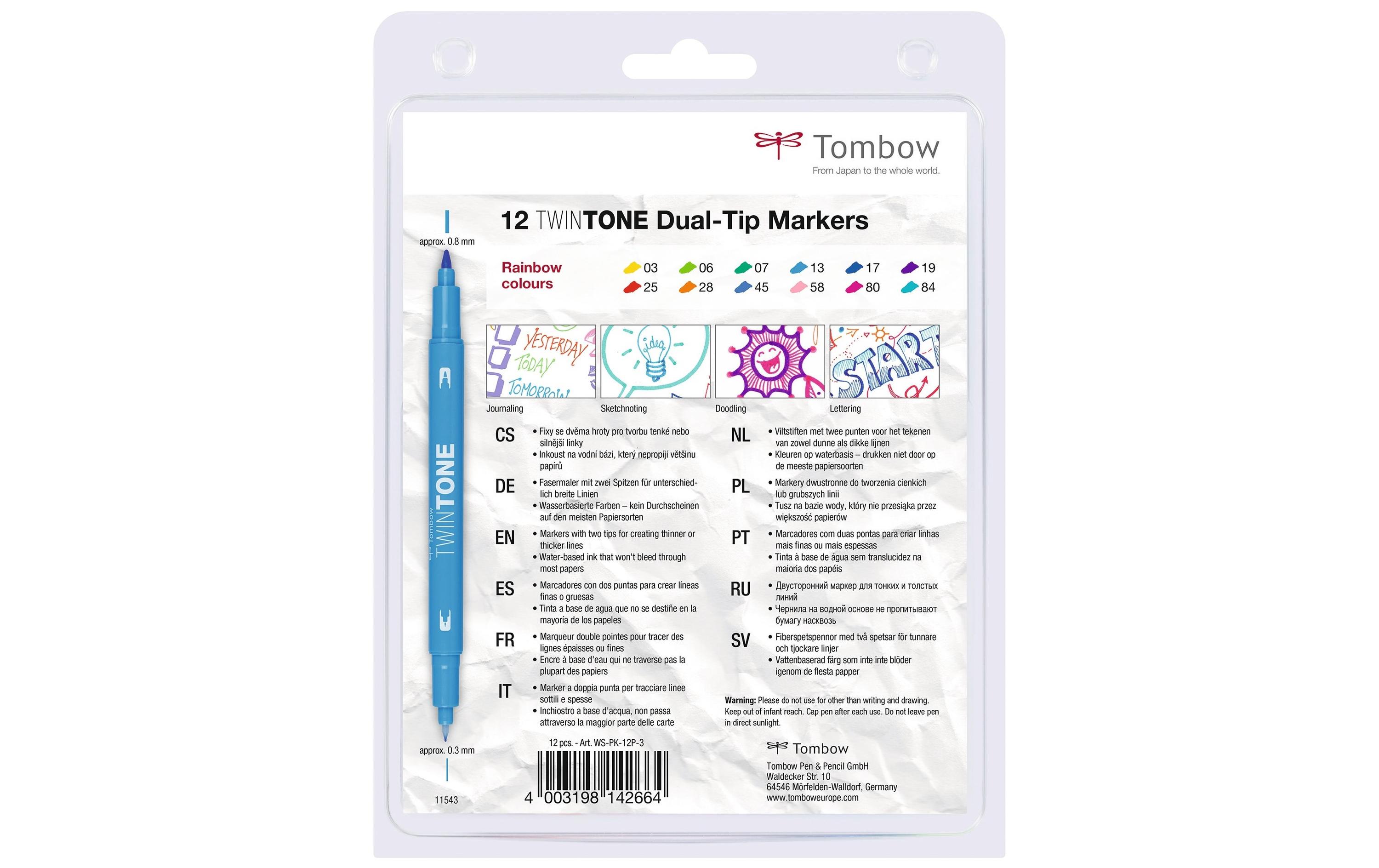 Brushpen Rainbow, 12er-Set, mit 2 SpitzenSet Fasermaler