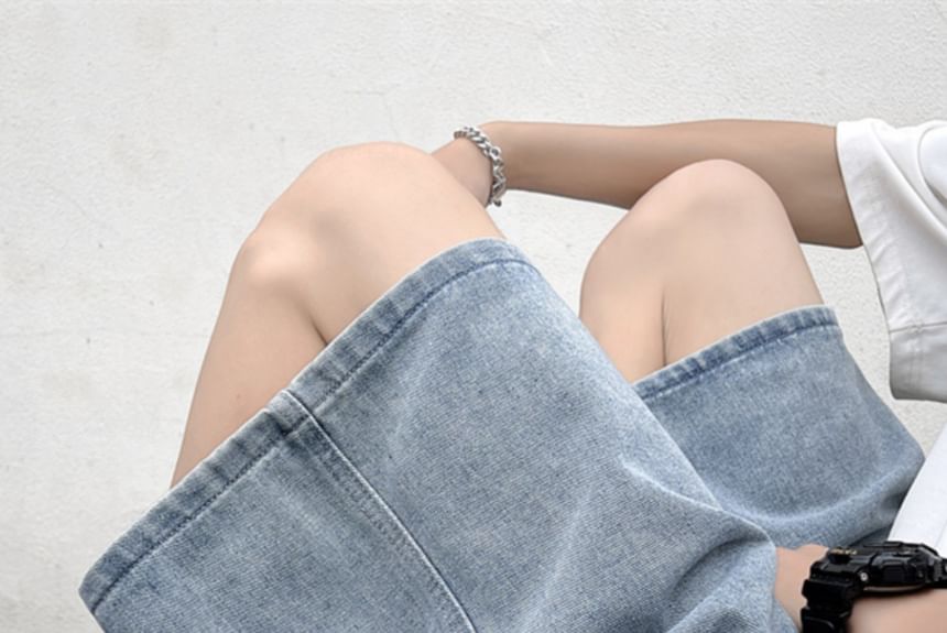 Fushet - Gewassen denim shorts met trekkoordtaille