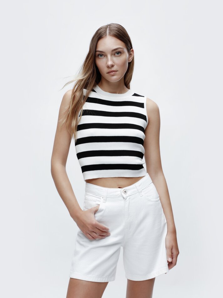 Bermuda jeans estilo Mom - Branca