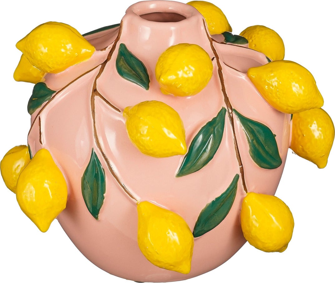 Mica Decorations vaas Melika roze / geel D 22,5 H 17,5 cm