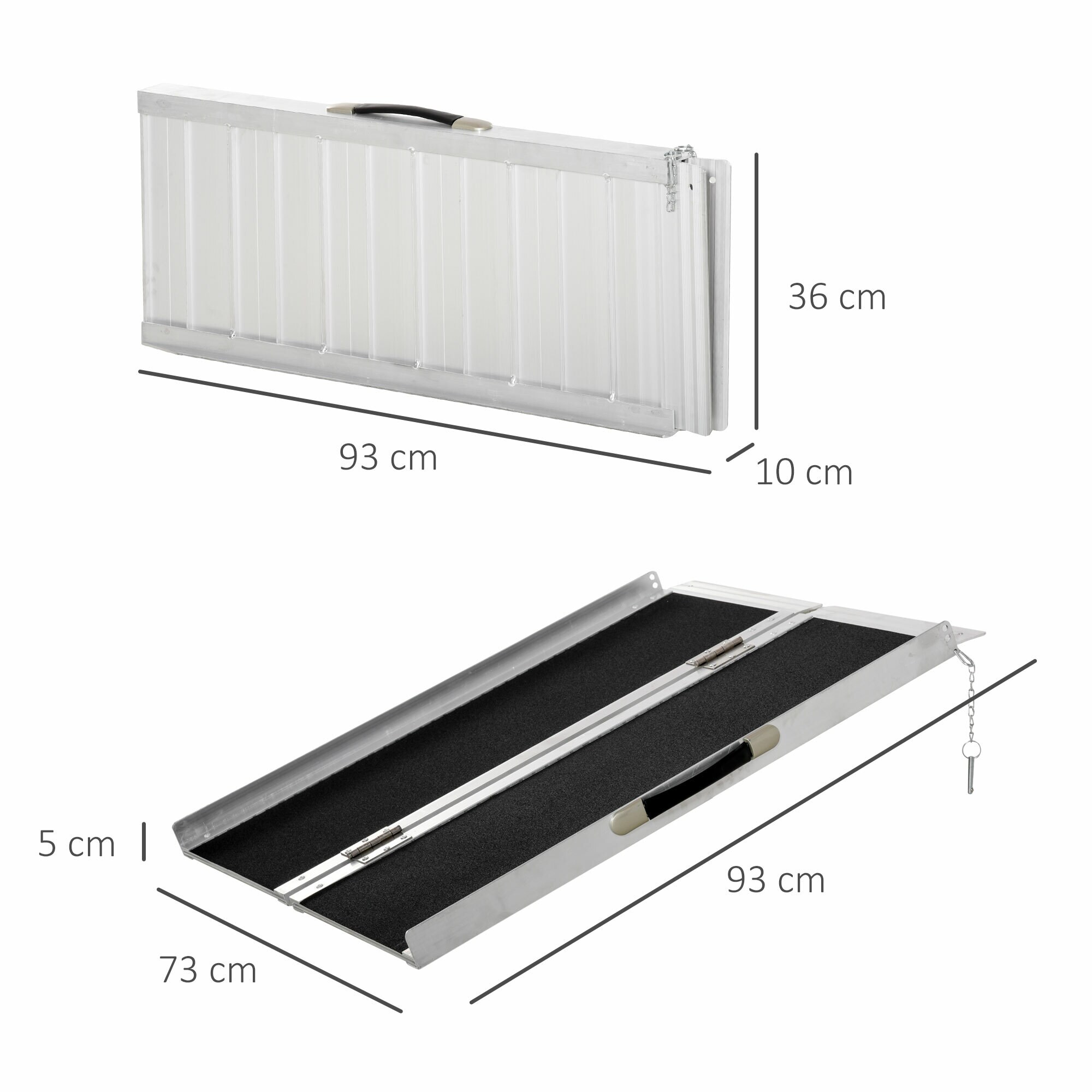 HOMCOM Rollstuhlrampe faltbar silber, schwarz 93 x 76 x 5 cm