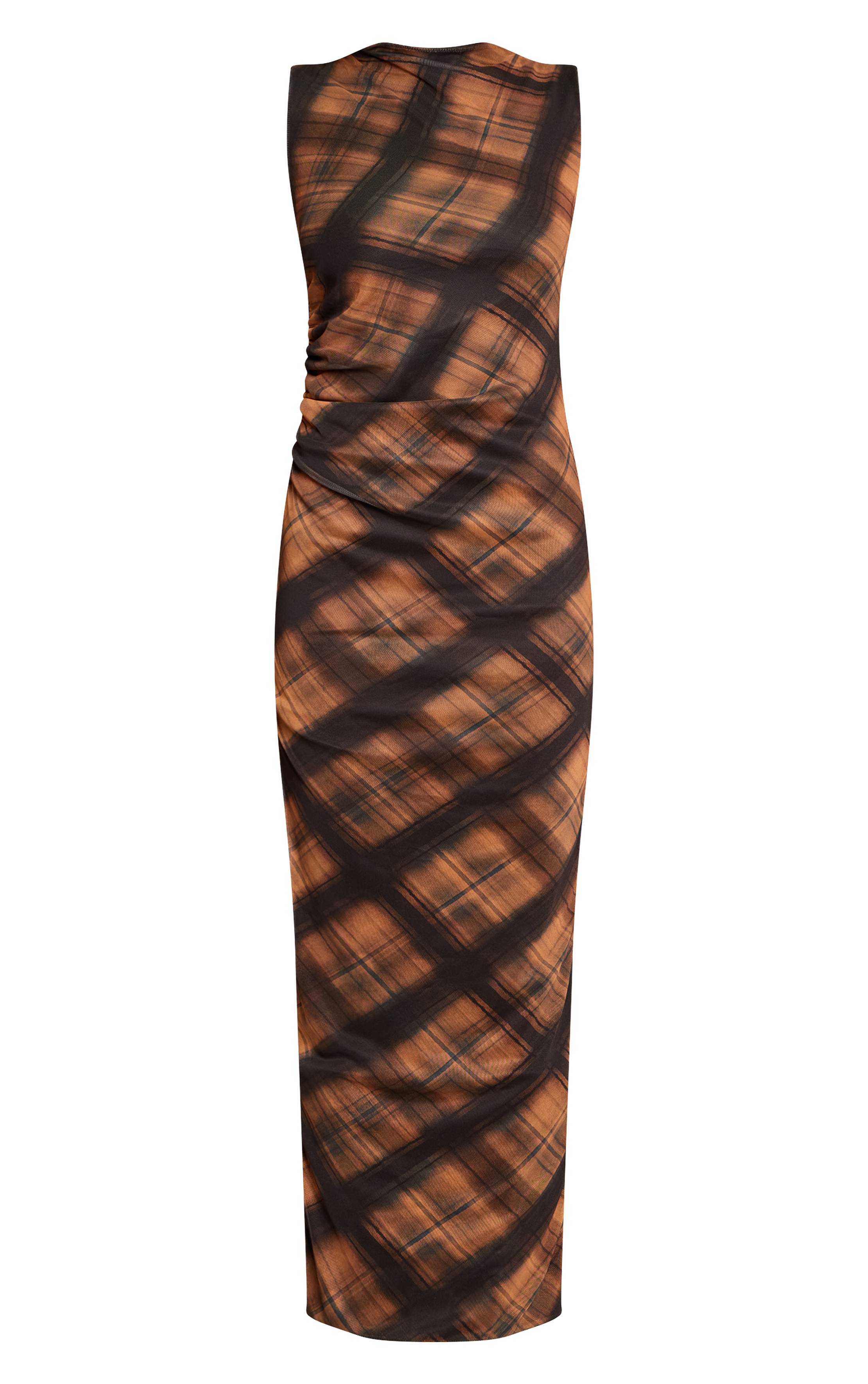 Marron Robe Longue Moulante En Mesh À Imprimé Floral