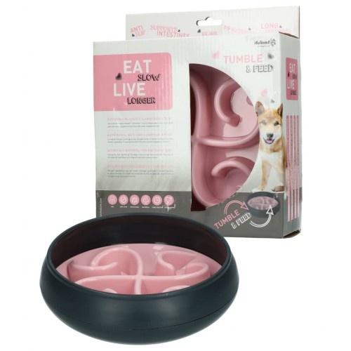 Comedouro lento com borda de plástico rosa
