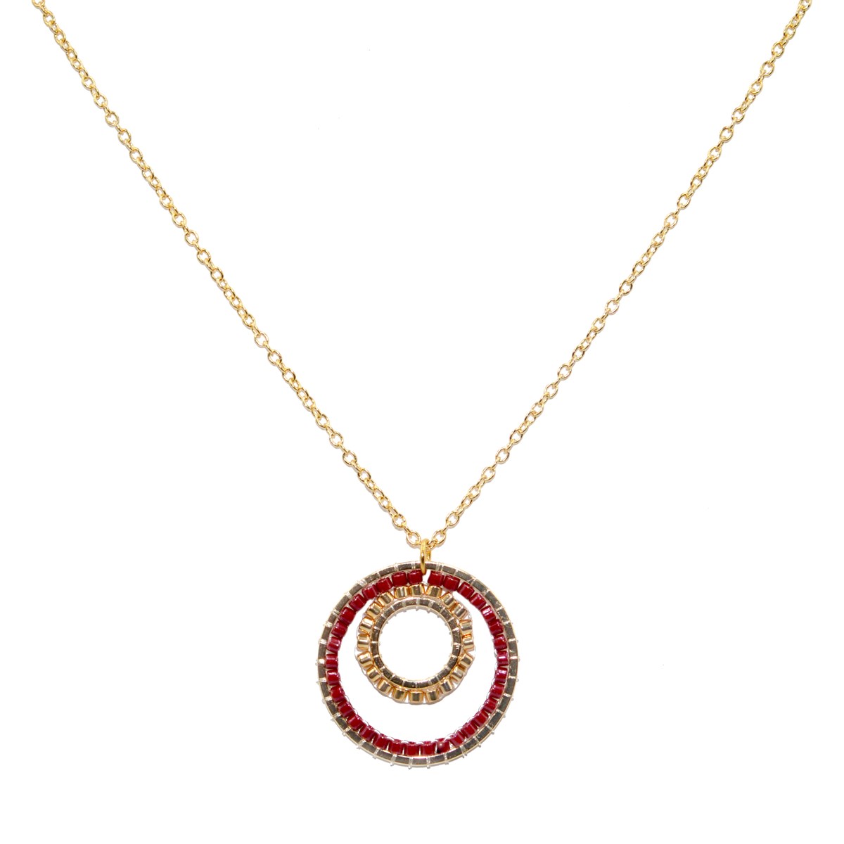 Collier avec pendentif anneaux tissé mains- Perles  miyuki - Doré à l'or fin