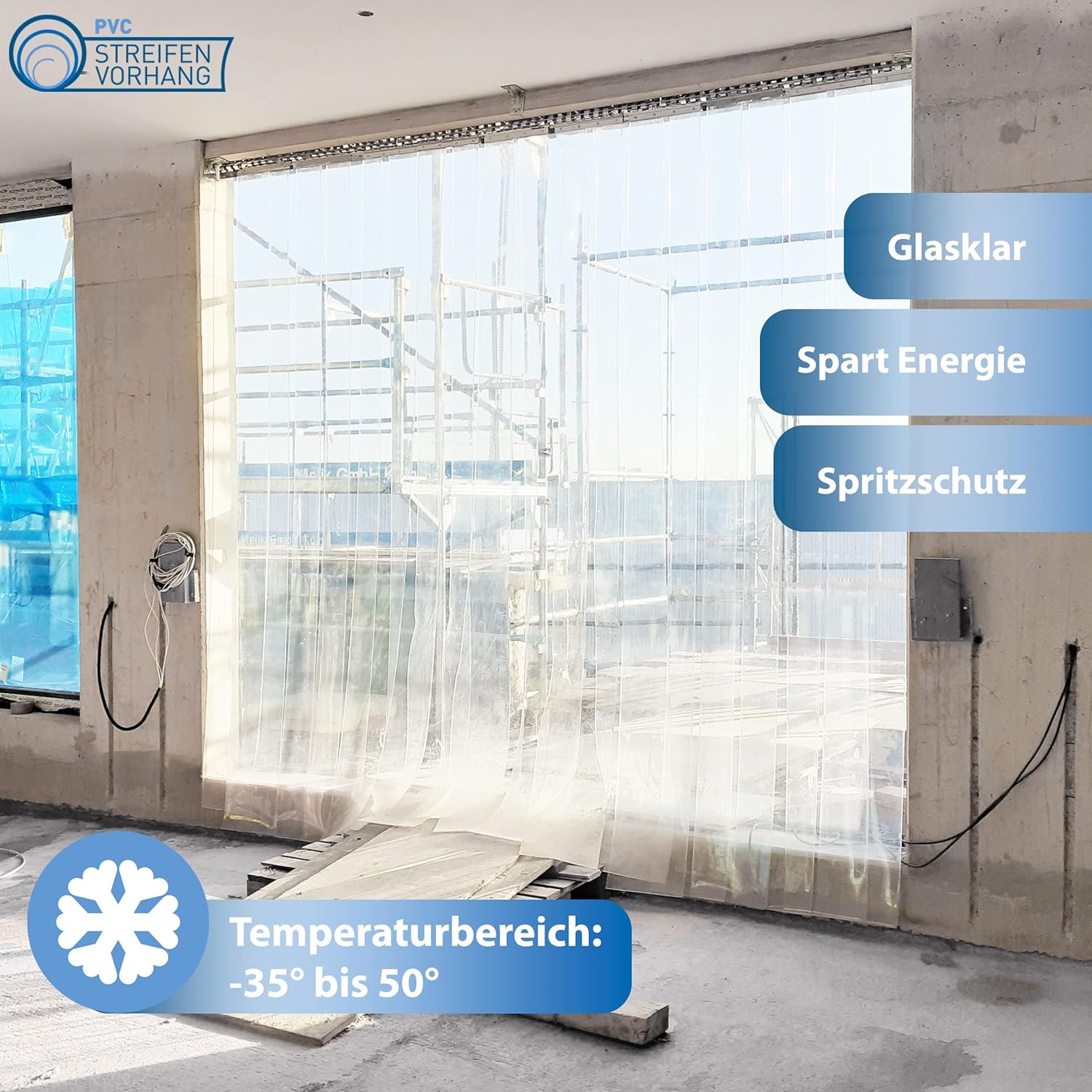 PVC Streifenvorhang 3x300mm Glasklar Transparent Höhe 1.50m x Breite 1.00m. Lamellenvorhang mit Schallschutz bis zu 30db. umweltfreundlicher Stallvorhang. PVC Vorhang recyclebar fertig vormontiert