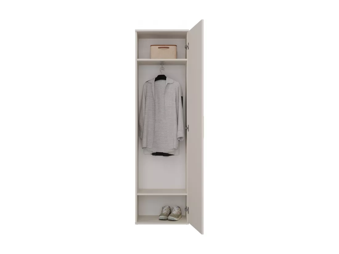 ATARA - Armoire d’entrée avec grand miroir - 180x50x35 cm - 2 étagères + penderie - Meuble d’entrée - Beige