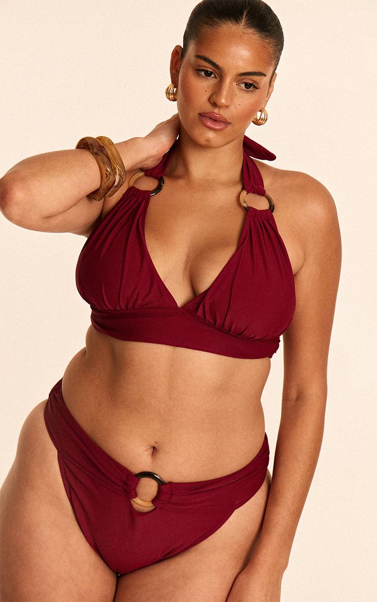 Rouge Bordeaux Bas De Bikini Tanga Grande Taille Avec Détails Anneaux En O