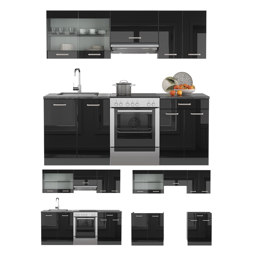 Vicco Küchenzeile R-Line Solid Anthrazit Schwarz 200 cm modern Küchenschränke Küchenmöbel
