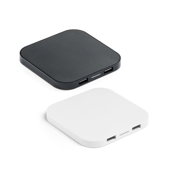 hi!dea 97903 - Chargeur sans fil 15W superfast avec HUB 2 ports USB-A en ABS recyclé (100 % rABS)