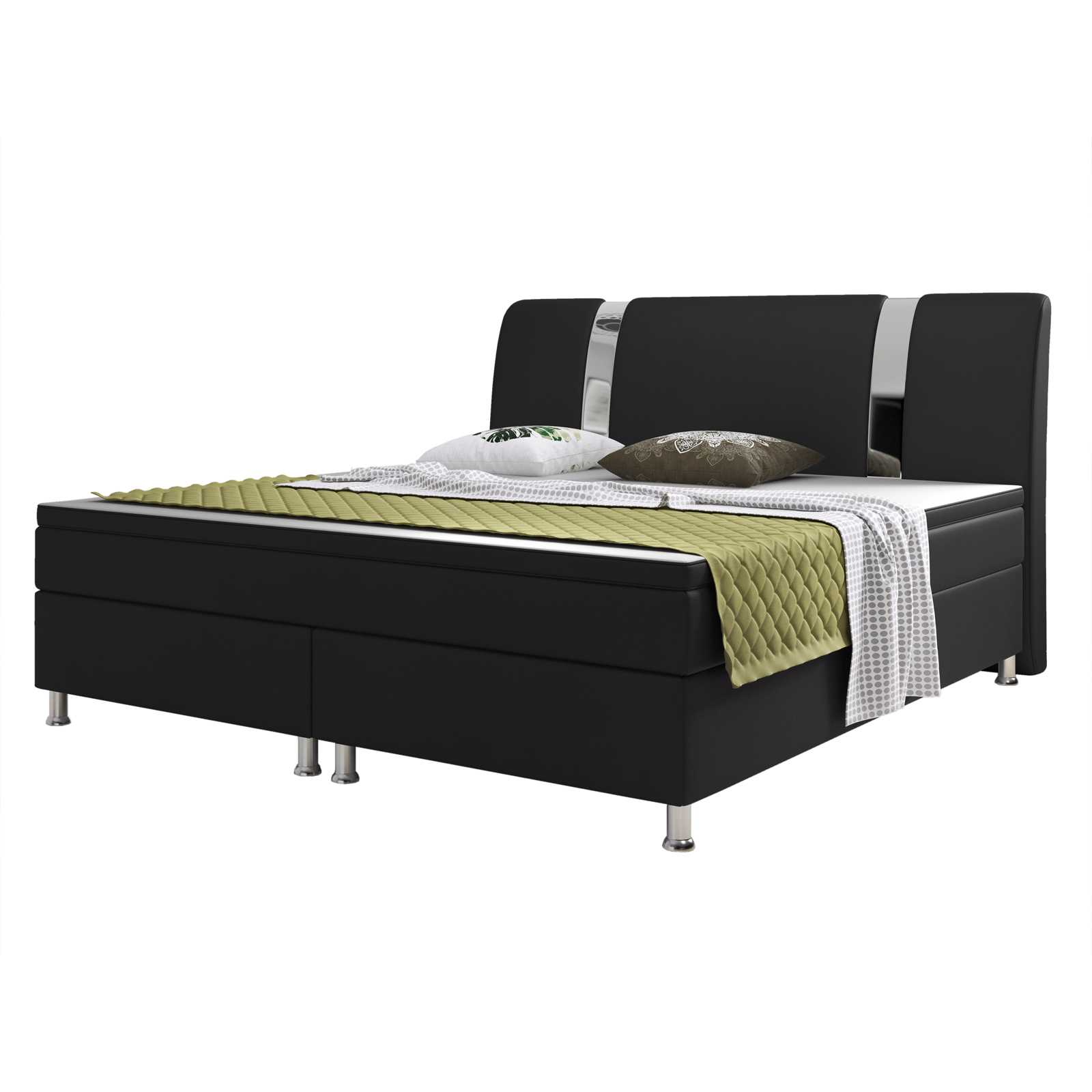 Boxspringbett - schwarz - Kunstleder - mit Topper - H3 - 180x200 cm