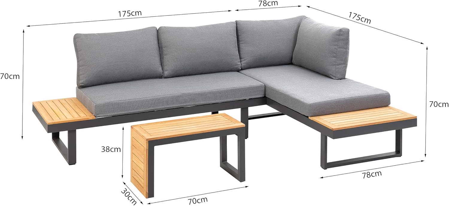 greemotion Lounge-Set Samara, Gartenmöbel-Set aus Aluminium, inklusive Kissen, Anthrazit / Holzfarben / Grau, Mittel