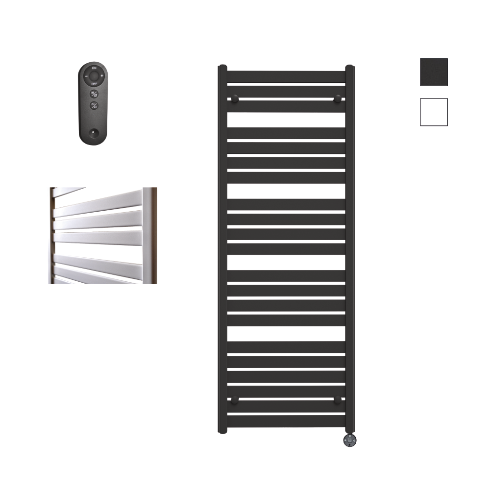 Sanicare Moda elektrische radiator 60x160cm zwart mat met afstandsbediening en thermostaat zwart rechtsonder