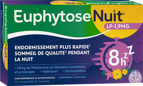 EuphytoseNuit LP 1,9mg Complément Alimentaire Relaxation Endormissement 15 Comprimés