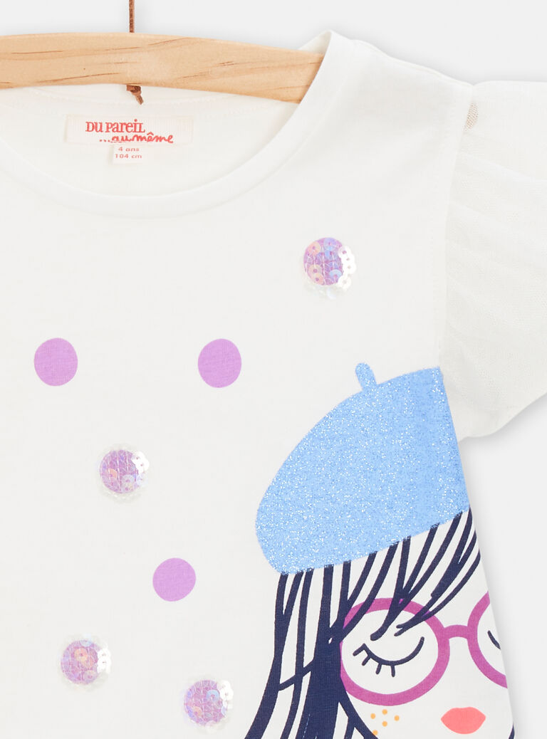 T-shirt blanc avec animation parisienne pour fille