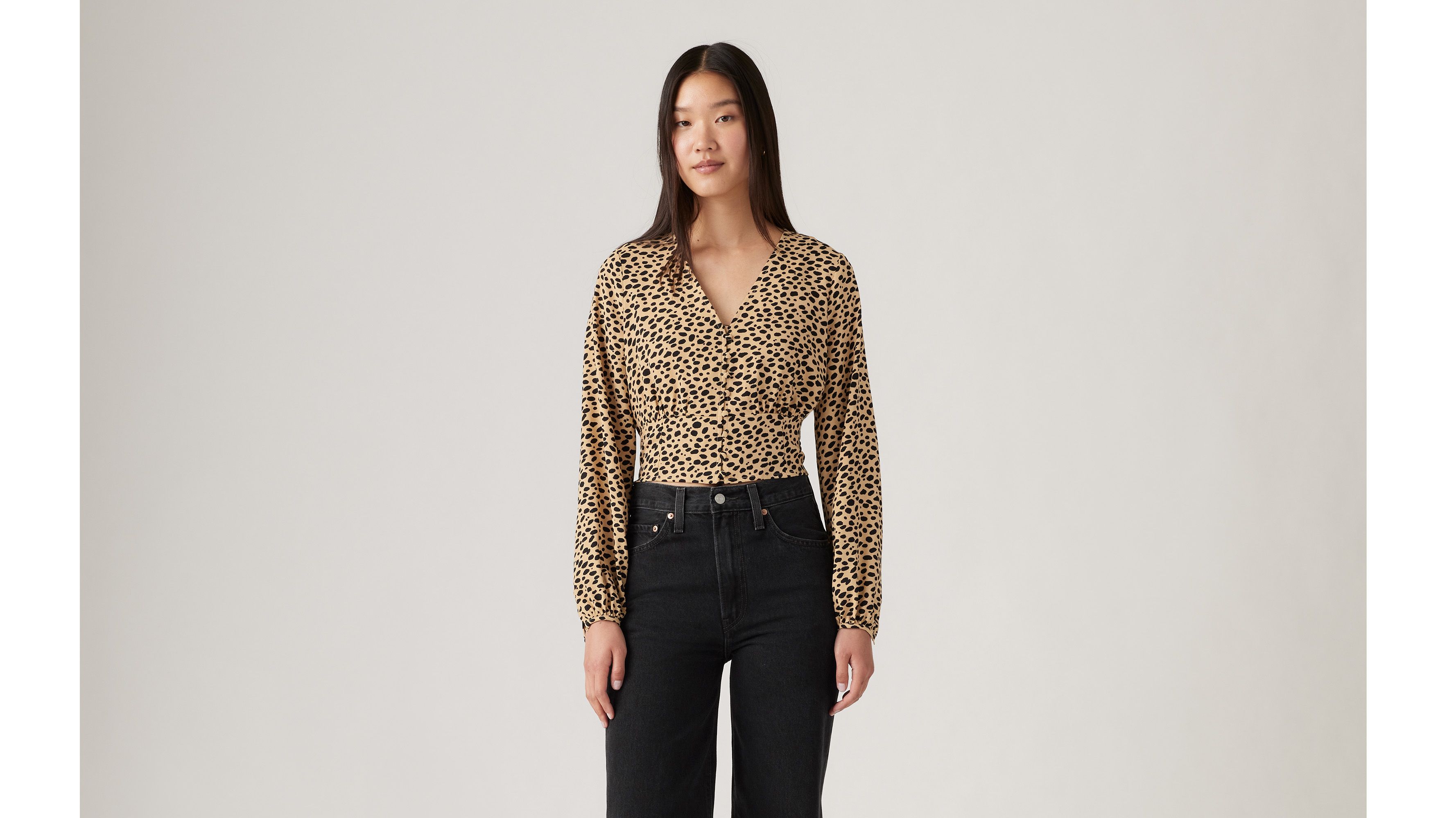 Blouse manche longue Tamara - New Stella Leopard Almond Buff - Multicolore