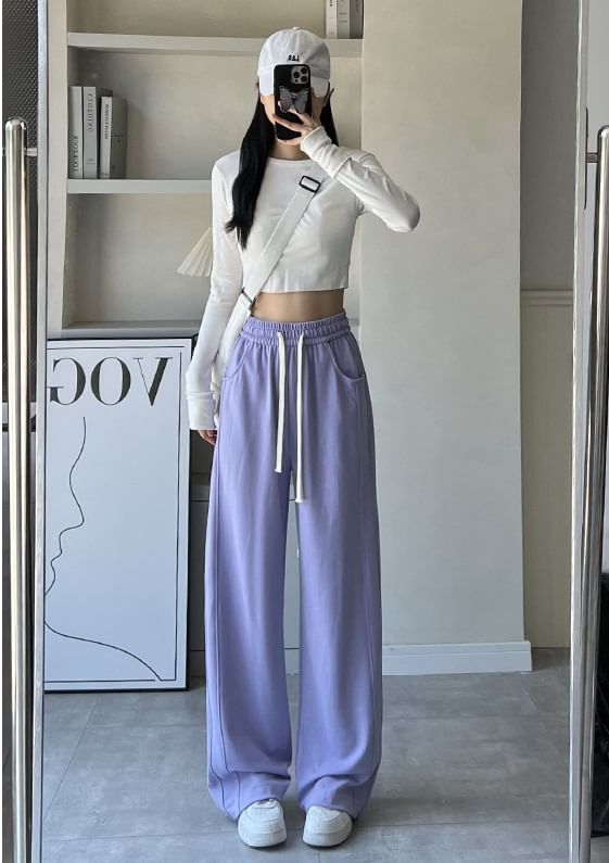 evanesce - High Rise Wide Leg Plain Sweatpants
