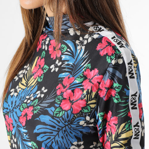 Robe Manches Longues A Bandes Femme Flower Réversible Noir Bleu Rouge