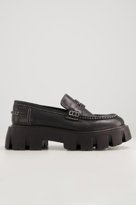 Leder-Loafer, Zierstepp, Plateausohle, Weite H