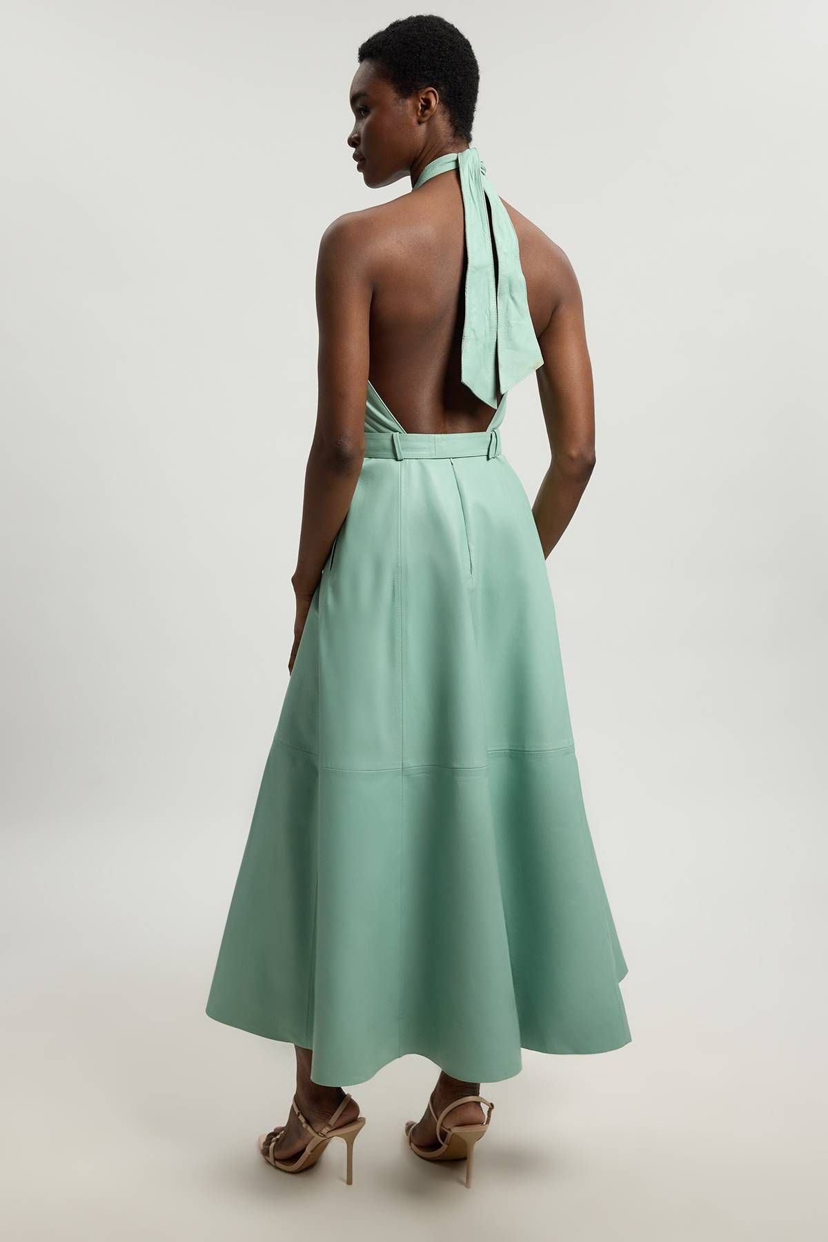 KarenMillen Robe Midi En Cuir À Encolure Croisée Dos-nu