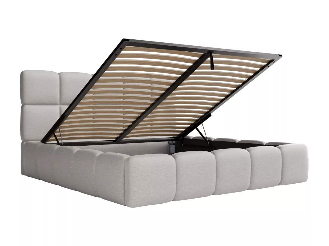 Lit coffre 140 x 190cm - Tissu chiné - Gris clair + Matelas - DAMADO de Pascal Morabito