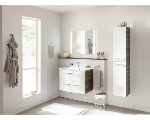 Wastafelmeubel FACKELMANN Verona BxHxD 79,4 x 57,5 x 45,5 cm Frontkleur wit hoogglans Corpus notenhout 73101