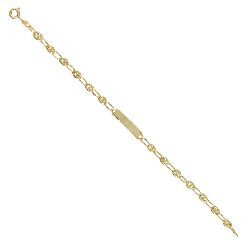 Bracelet Enfant Or Jaune - Gourmette Identité - Maille Grain de Café - Personnalisable