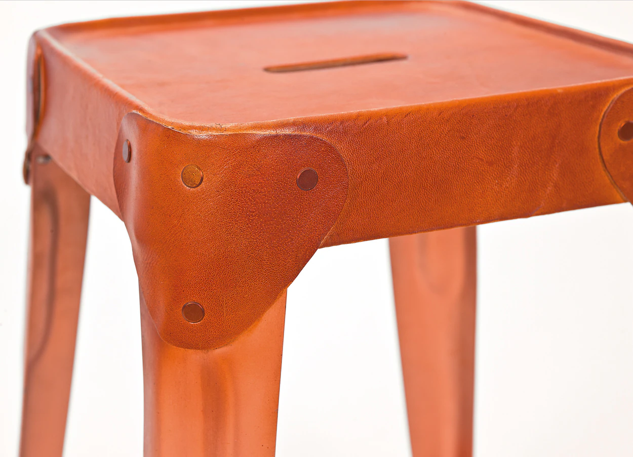 Inter Link Hocker Reema aus Metall mit Ledersitz im 4er Set
