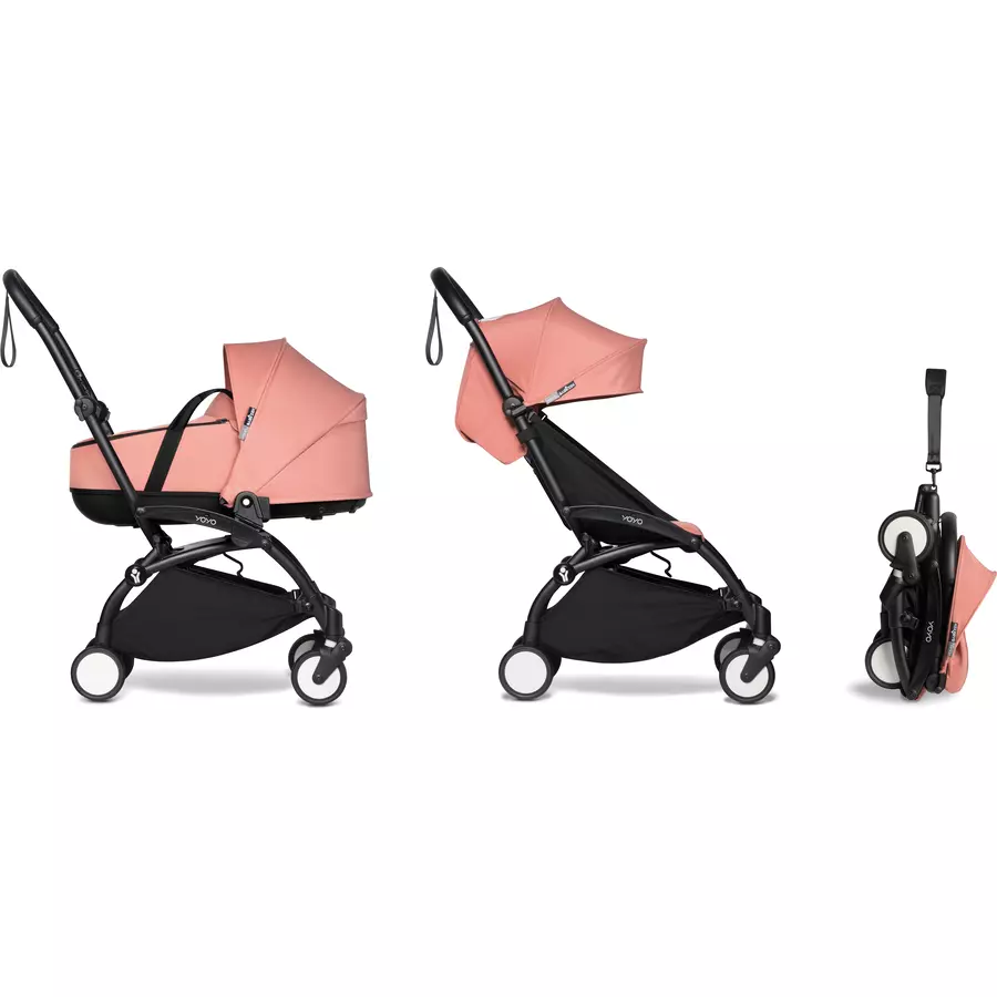 BABYZEN Kinderwagen YOYO2 0+ Black mit Liegewanne und Textilset Ginger