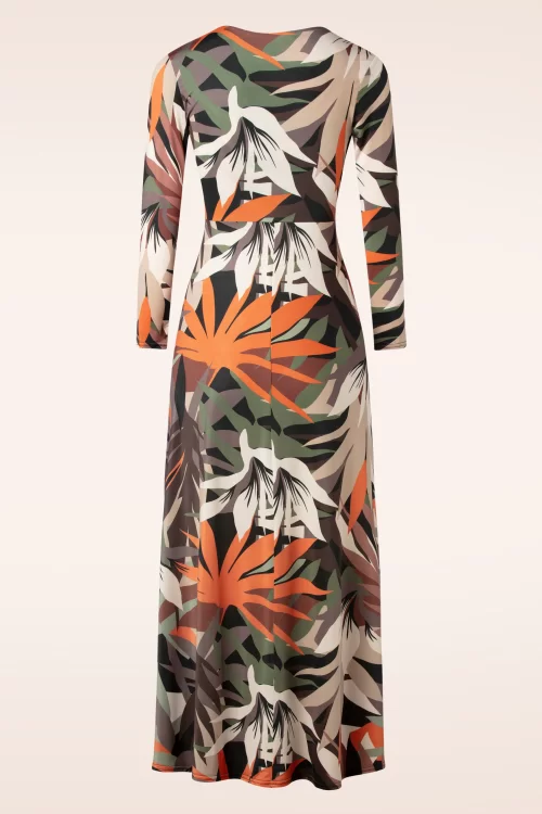 Vintage Chic for Topvintage Mariana palm print maxi jurk in khaki en oranje