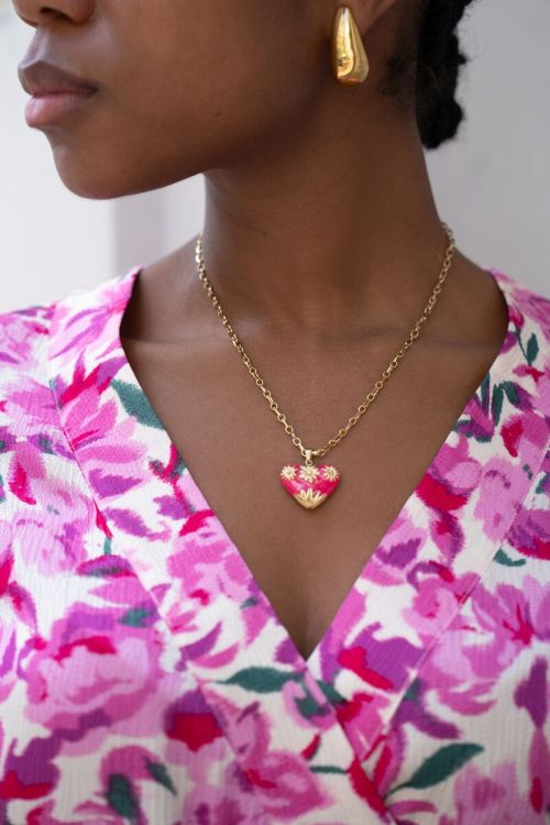 Art schakelketting met roze vintage hart