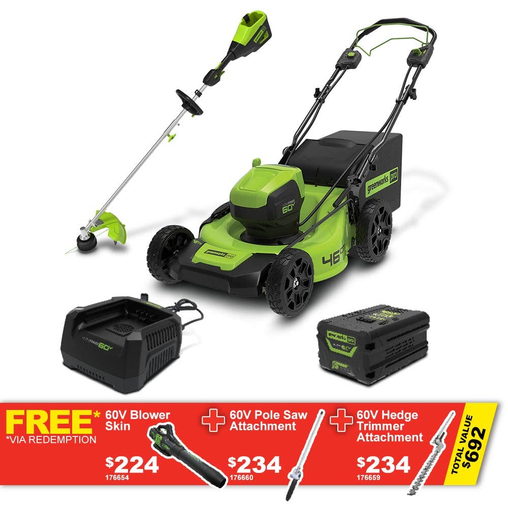 Cortador de grama autopropelido GREENWORKS 60V 1 x 4,0Ah + Kit de ferramentas múltiplas TTKIT904