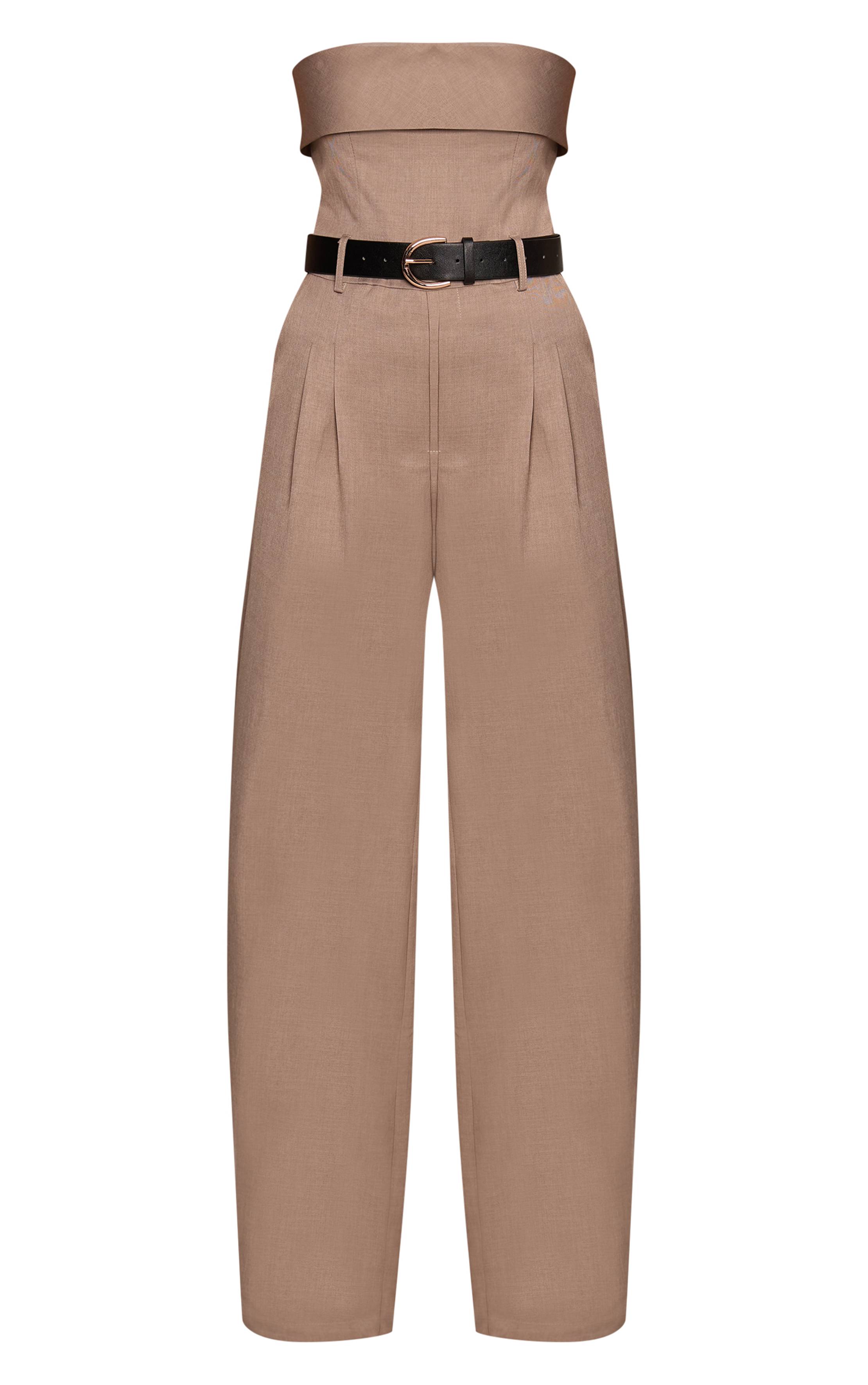 Taupe Combinaison-pantalon Large Bustier Tissée Avec Ceinture