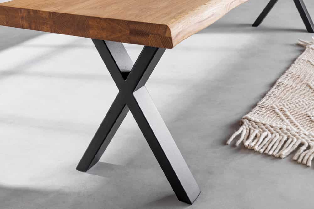 Massivholz Sitzbank WILD OAK 160cm Eiche Baumkante X-Gestell Industrial