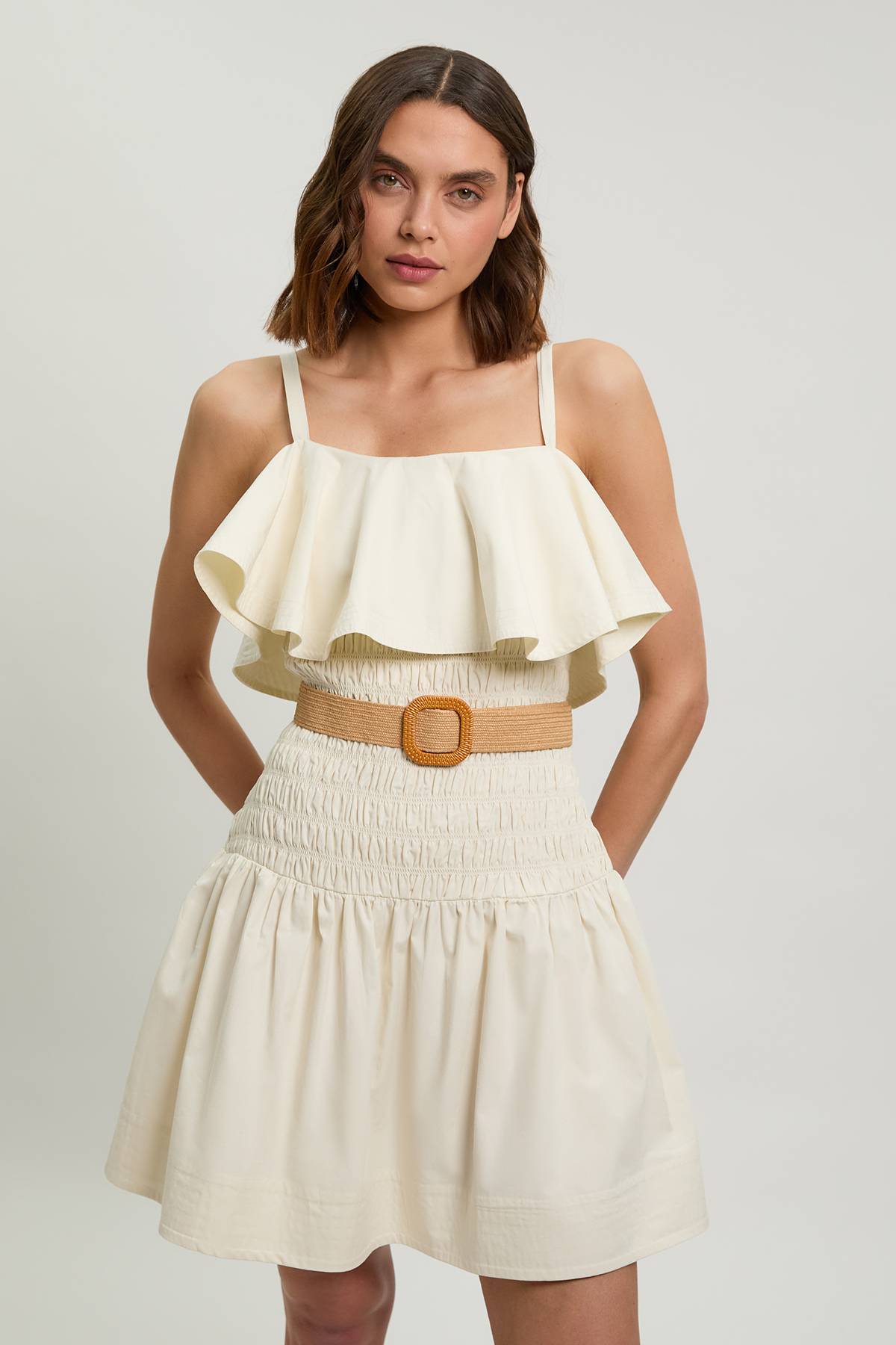KarenMillen Robe Mini Ceinturée En Popeline De Coton À Surpiqûres Contrastées