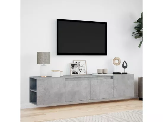 Meuble TV mural avec LED gris béton 180x31x39,5 cm