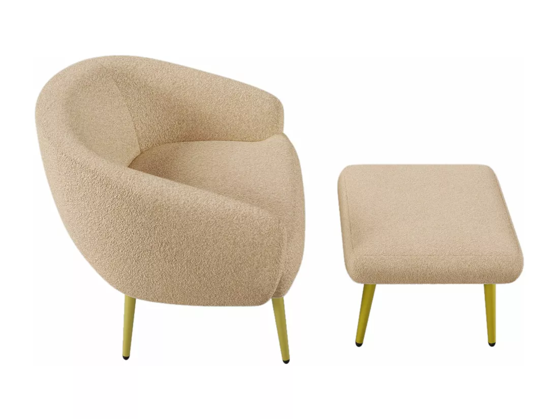 Chaise moderne rembourrée Sherpa avec pouf, design ergonomique, pieds dorés, confort luxueux,marron
