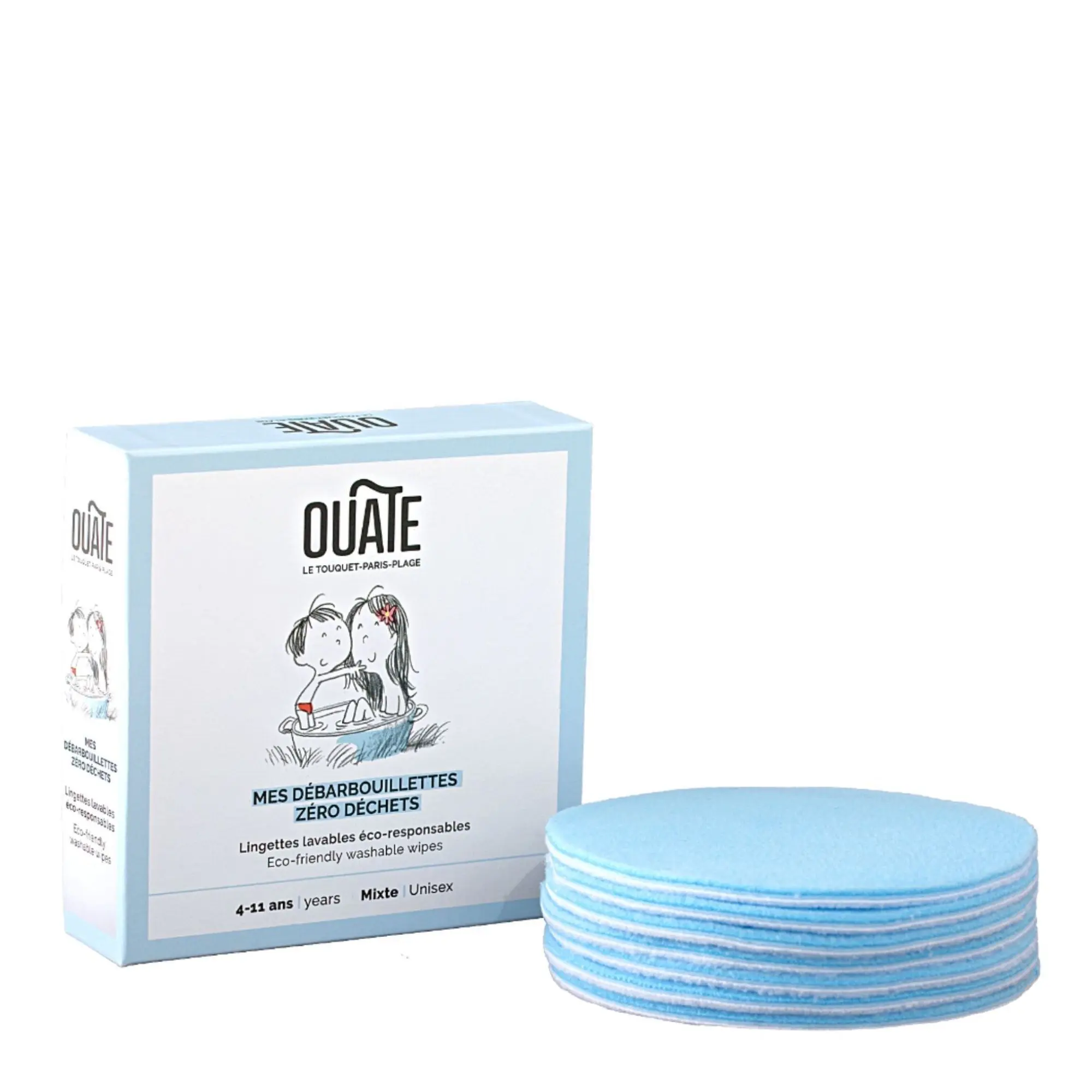 Ouate - Mes débarbouillettes zéro déchet Lingettes Lavables éco-responsables 7 pièces- Brosse nettoyante