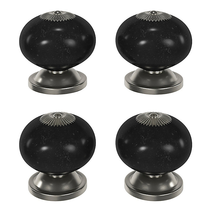 Lot 4 boutons de meuble arrondi Porcelaine Vras GoodHome noir Ø4cm x P.3.8cm