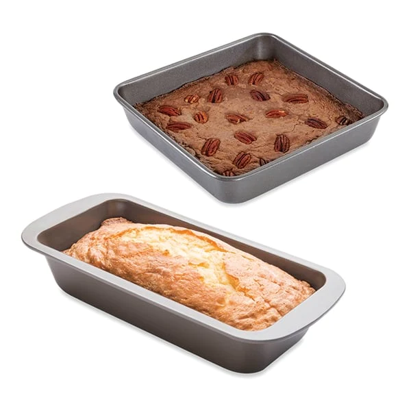 Lot moule à manqué carré 23 cm et moule à cake 25 cm acier revêtement