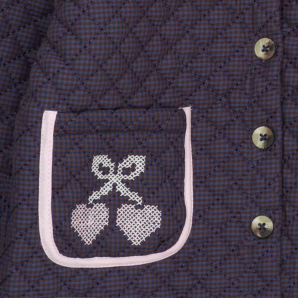 Køb COPENHAGEN COLORS Brown/Blue Check Comb. Checkered Quiltet Jakke W. Embroidery