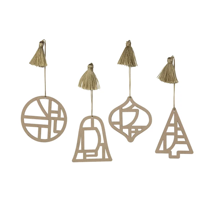 Broste Copenhagen - Christmas Fili Deko-Anhänger, Ø 8 cm, braun natur (4er-Set)