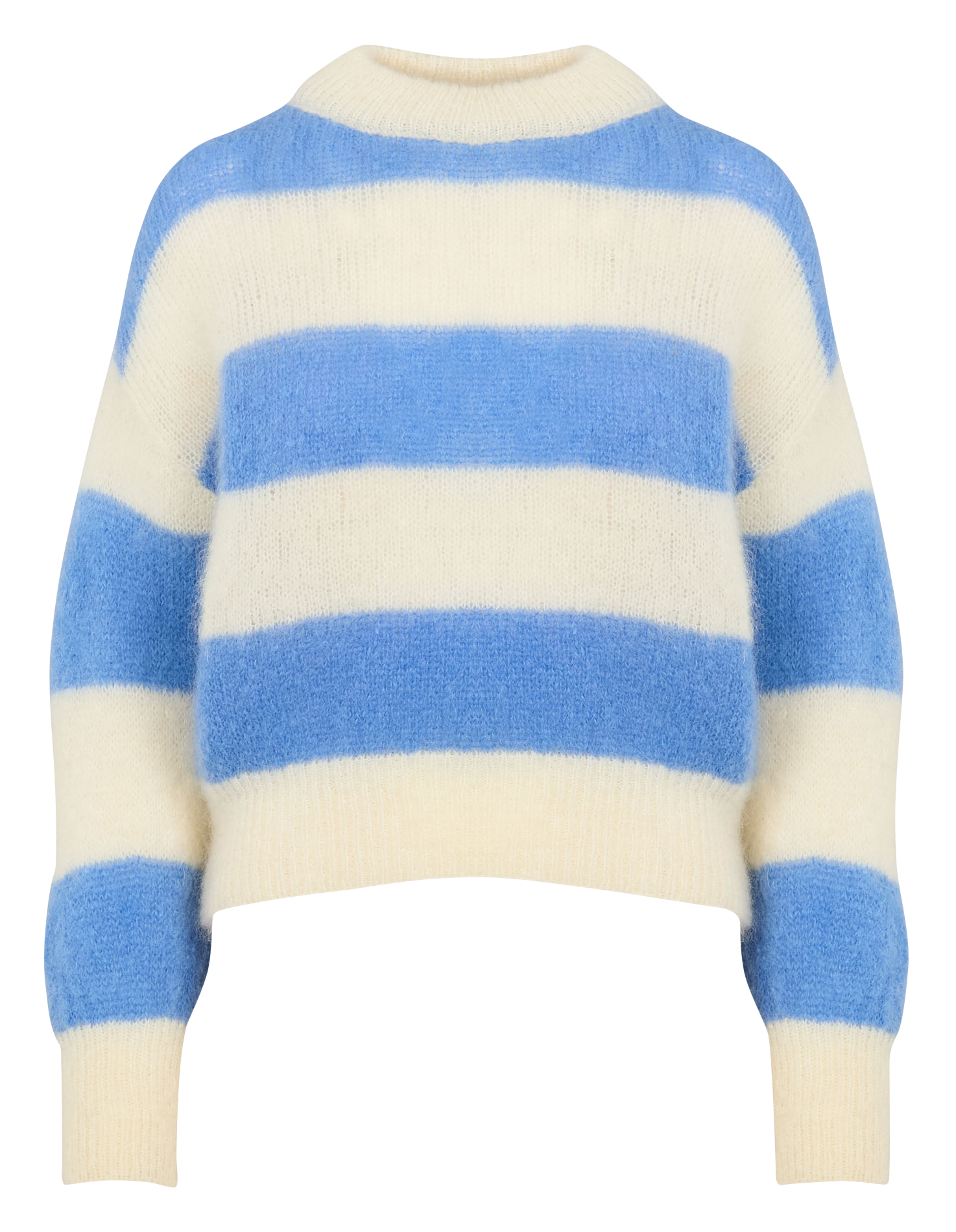LILLY - Pull ample col rond rayé en mohair mélangé | Bleu
