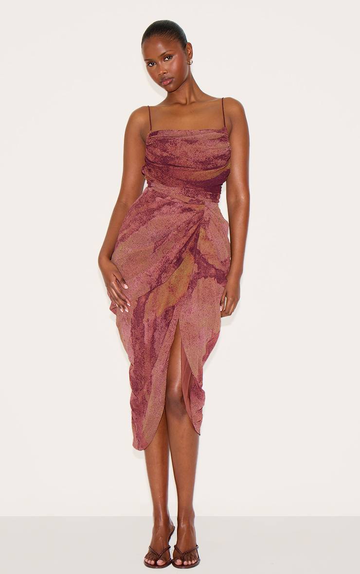 Violet Foncé Robe Midi Drapée Froncée En Mousseline