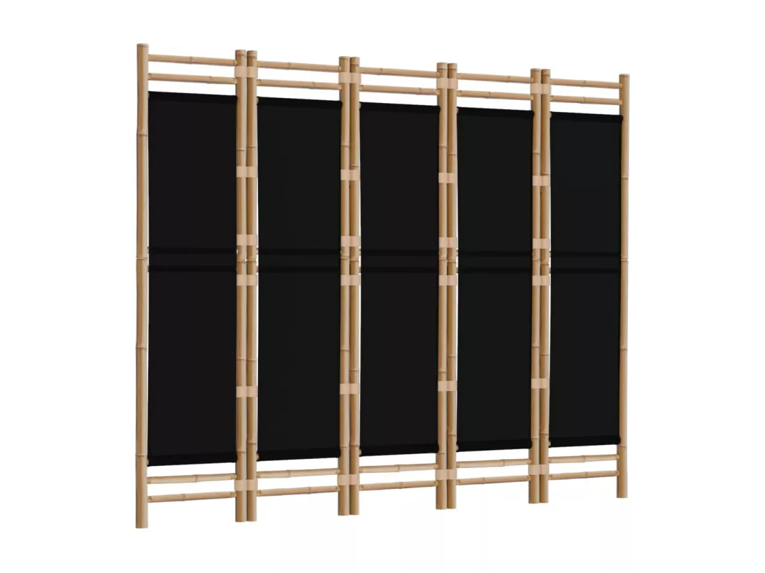 Cloison de séparation pliante 5 panneaux 200 cm Bambou et toile