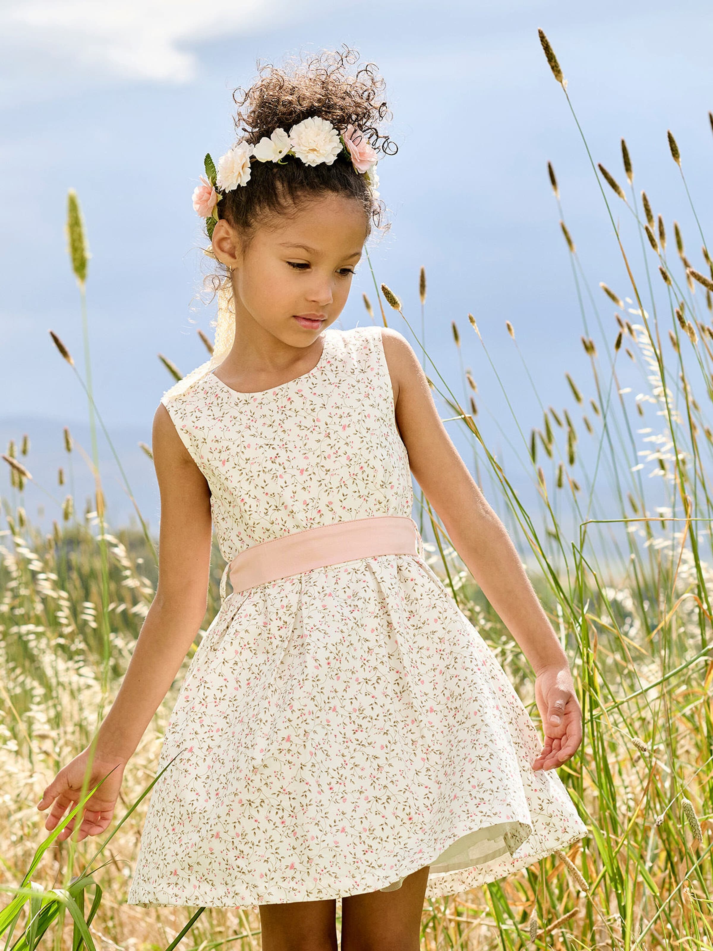 Vertbaudet Mädchen Festkleid weiß bedruckt