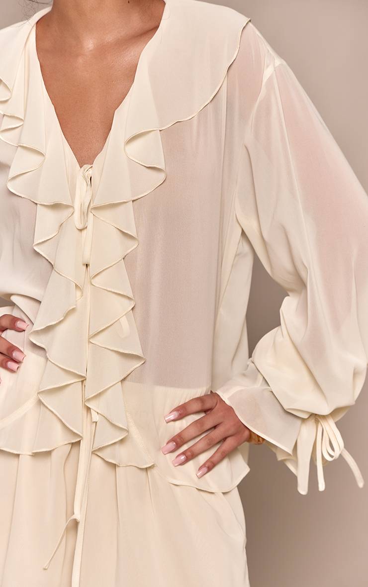 Amande Ensemble Coordonné Blouse En Mousseline À Volants Et Décolleté Plongeant
